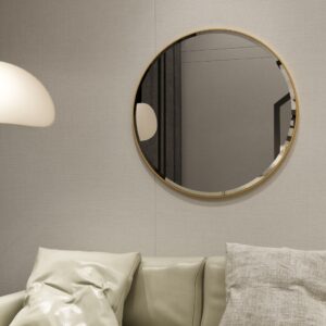 Enhance the elegance of your living space with this stunning Bathroom Round Wall Mirror. This Large Bathroom Vanity piece features a luxurious Gold finish, perfect for adding a touch of glamour to your home decor. Ideal for entryways or as a chic Living Room Decor accent, this Circle Mirror is both functional and stylish. The bevelled edge of this mirror adds a sophisticated touch, making it a must-have for chic homes seeking that extra touch of refinement. Elevate your interior design with this exquisite piece that effortlessly blends form and function.