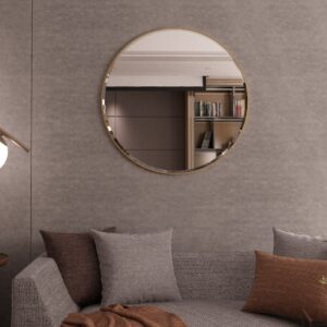 Enhance your living space with this stunning Bathroom Round Wall Mirror. This Large Bathroom Vanity mirror features a beautiful Gold Wall Mirror frame with a bevelled edge, adding a touch of elegance to any room. Perfect for the Entryway or as a stylish Circle Mirror in your Living Room Decor, this mirror is a must-have for chic homes seeking sophistication and style.