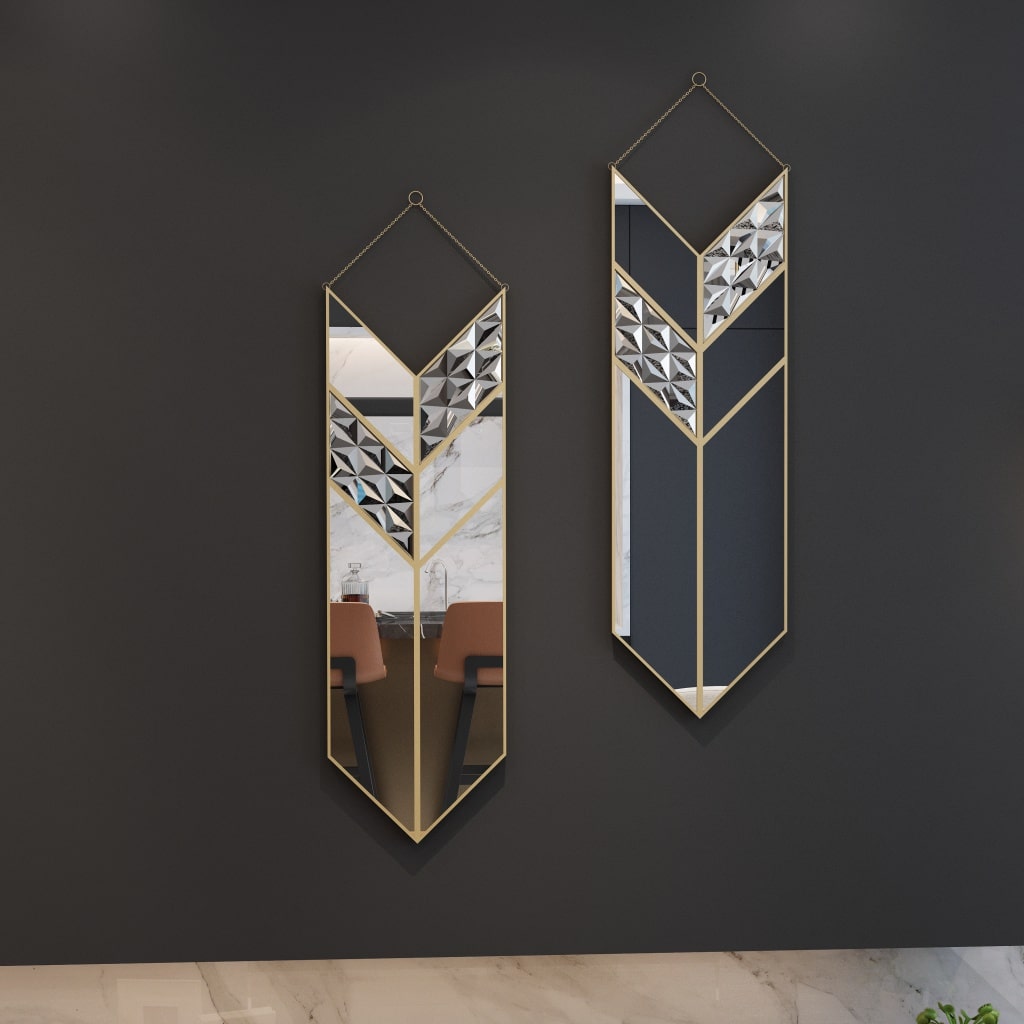 Add a touch of contemporary flair to your living space with this Arrow Shape Mirror. This unique wall mirror is perfect for adding a statement piece to your living room decor. The asymmetrical irregular design makes it a perfect bathroom vanity mirror as well. Elevate the look of your home with this wall art decor that is perfect for chic homes. This modern, stylish and minimal mirror is sure to make a bold statement in any room.