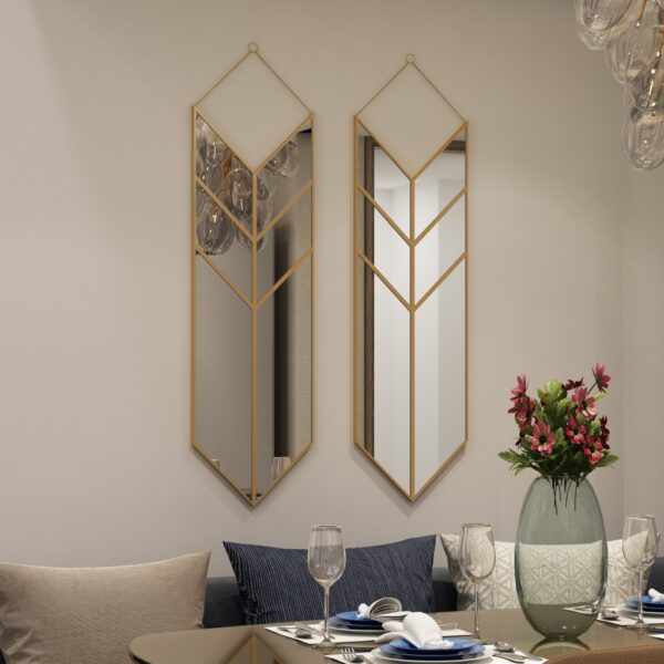 Add a touch of contemporary flair to your living space with this Arrow Shape Mirror. This unique wall mirror is perfect for adding a statement piece to your living room decor. The asymmetrical irregular design makes it a perfect bathroom vanity mirror as well. Elevate the look of your home with this wall art decor that is perfect for chic homes. This modern, stylish and minimal mirror is sure to make a bold statement in any room.