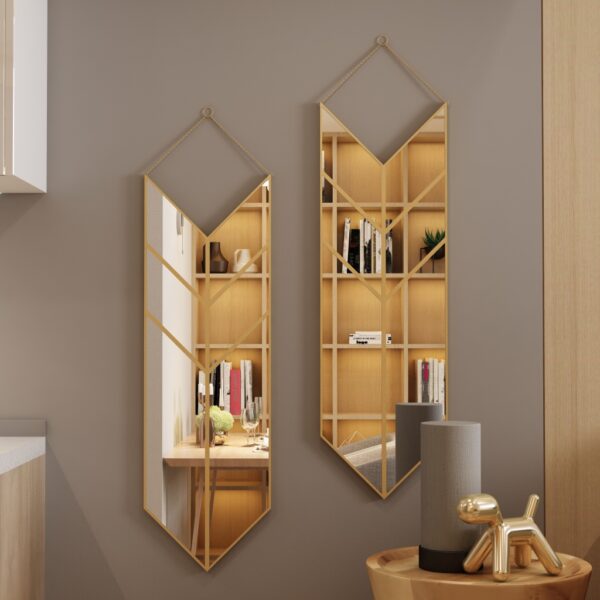 Elevate your home decor with this striking Arrow Shape Mirror. Perfect for adding a touch of elegance to your living room or bathroom, this unique wall mirror is designed to stand out with its asymmetrical irregular shape. This modern stylish minimal mirror doubles as a chic piece of wall art, making it a must-have for any sophisticated home. Make a bold statement with this one-of-a-kind piece that will surely leave a lasting impression on your guests.