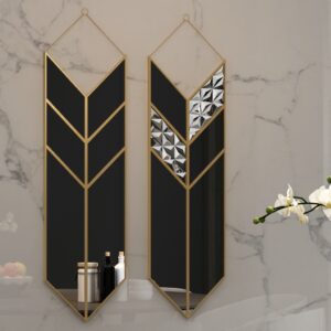 Add a touch of contemporary flair to your living space with this Arrow Shape Mirror. This unique wall mirror is perfect for adding a statement piece to your living room decor. The asymmetrical irregular design makes it a perfect bathroom vanity mirror as well. Elevate the look of your home with this wall art decor that is perfect for chic homes. This modern, stylish and minimal mirror is sure to make a bold statement in any room.