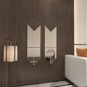 Add a touch of contemporary flair to your living space with this Arrow Shape Mirror. This unique wall mirror is perfect for adding a statement piece to your living room decor. The asymmetrical irregular design makes it a perfect bathroom vanity mirror as well. Elevate the look of your home with this wall art decor that is perfect for chic homes. This modern, stylish and minimal mirror is sure to make a bold statement in any room.