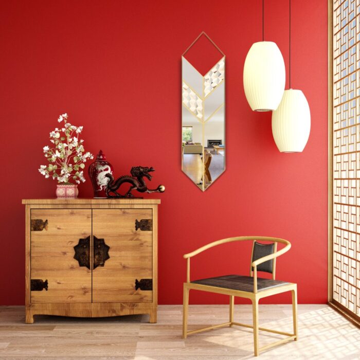 Add a touch of contemporary flair to your living space with this Arrow Shape Mirror. This unique wall mirror is perfect for adding a statement piece to your living room decor. The asymmetrical irregular design makes it a perfect bathroom vanity mirror as well. Elevate the look of your home with this wall art decor that is perfect for chic homes. This modern, stylish and minimal mirror is sure to make a bold statement in any room.