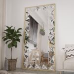 Luxury gold wall mirror with beveled edges, prism-shaped handmade mirror design, premium home décor.