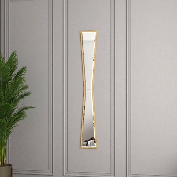 Add a touch of elegance to your home with this stunning Full-length Irregular Gold Mirror. Perfect for your entryway or as a stylish addition to your vanity area, this narrow and long mirror offers a unique and modern twist to your home décor. The irregular shape of this mirror adds an artistic flair, making it a statement piece in any room. Enhance your space with this exquisite and versatile mirror that will effortlessly elevate your interior design.