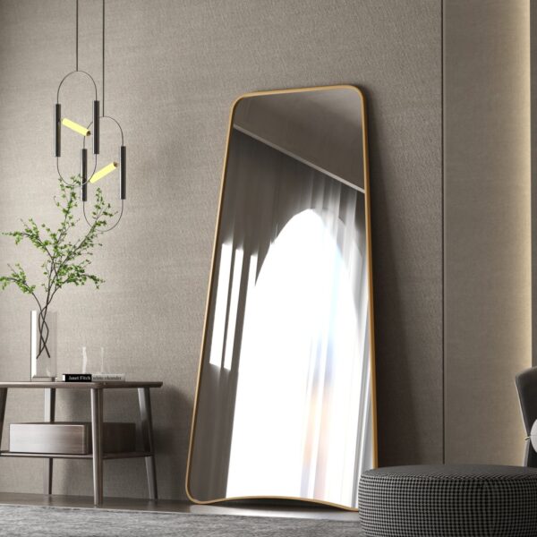 Introducing our stunning Wavy Asymmetrical Gold Wall Mirror, the perfect addition to your bathroom vanity or living room decor. This modern chic home decor piece features an irregular design that adds a touch of elegance to any space. The wavy shape of the mirror creates a unique and eye-catching look, making it a must-have for those seeking a stylish vanity aesthetic. Add a touch of sophistication to your home with this elegant and versatile mirror.