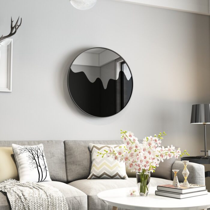 Add a touch of sophistication to your living space with this Round Decorative Vanity Mirror. This unique design mirror is perfect for adding character to your living room decor, making it an ideal housewarming gift. The statement piece features a modern design that doubles as chic wall art, elevating any room with its minimalist stylish look. Bring a touch of elegance to your home with this contemporary wall mirror.