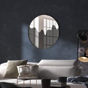 Elevate your living space with this stunning Round Decorative Vanity Mirror. Featuring a Unique Design that adds a touch of elegance to any room, this mirror is the perfect Statement Piece for your home decor. Its Modern Design and Minimalist style make it a chic Wall Art addition that will impress your guests. Ideal for Housewarming Decor, this mirror is a must-have for anyone looking to elevate their space with style and sophistication.