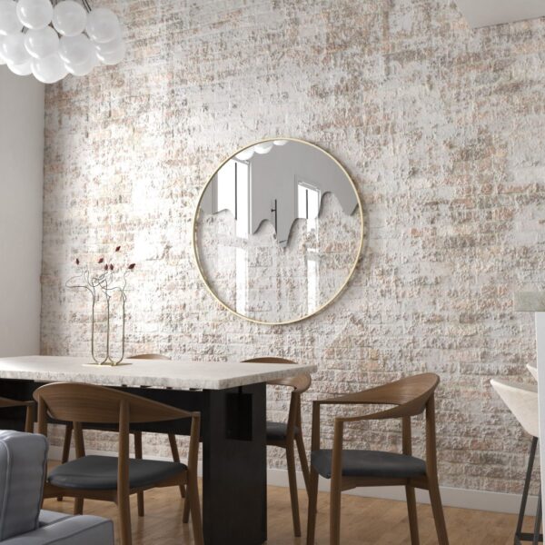 Elevate your living space with this stunning Round Decorative Vanity Mirror. Featuring a Unique Design that adds a touch of elegance to any room, this mirror is the perfect Statement Piece for your home decor. Its Modern Design and Minimalist style make it a chic Wall Art addition that will impress your guests. Ideal for Housewarming Decor, this mirror is a must-have for anyone looking to elevate their space with style and sophistication.