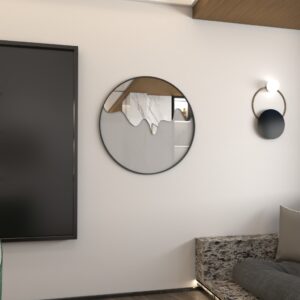 Elevate your living room decor with this stunning Round Decorative Vanity Mirror. Handcrafted with a unique design, this mirror serves as a statement piece that will surely impress your guests. Its modern design and minimalist style make it a perfect addition to any chic wall art collection. Ideal for housewarming decor or simply to add a touch of sophistication to your space. Upgrade your home with this stylish Wall Mirror today!