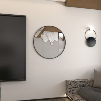 Elevate your living room decor with this stunning Round Decorative Vanity Mirror. Handcrafted with a unique design, this mirror serves as a statement piece that will surely impress your guests. Its modern design and minimalist style make it a perfect addition to any chic wall art collection. Ideal for housewarming decor or simply to add a touch of sophistication to your space. Upgrade your home with this stylish Wall Mirror today!