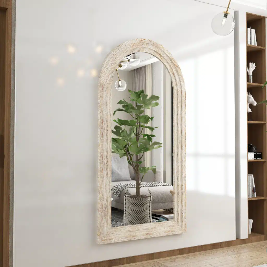 Solid Wood Arched Mirror, Floor Mirror for Chic Living Room Décor - Image 3