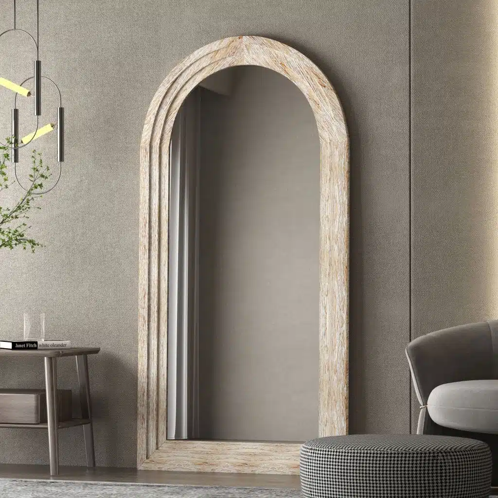 Solid Wood Arched Mirror, Floor Mirror for Chic Living Room Décor - Image 4