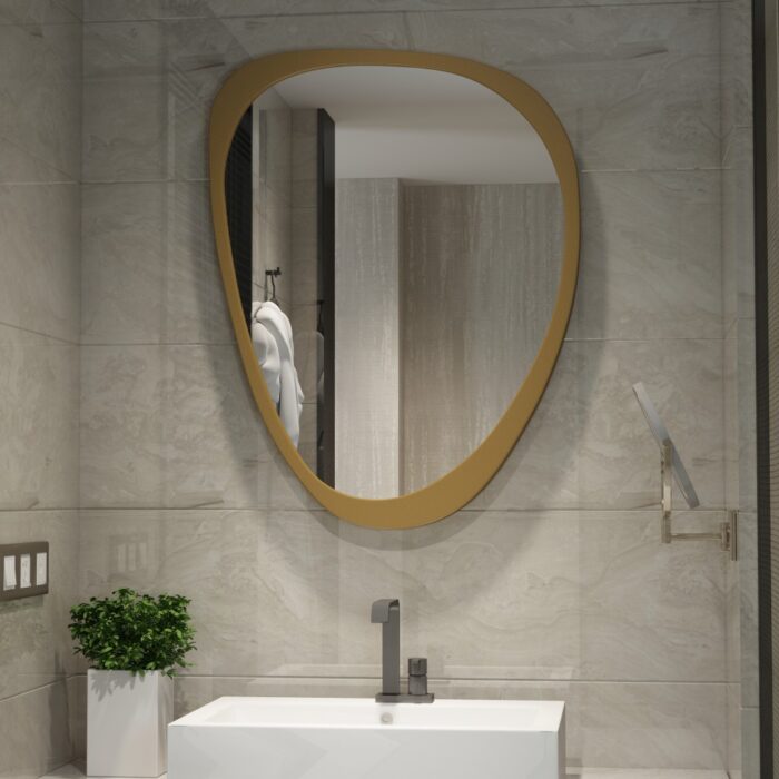 Add a touch of modern elegance to your space with this Mid Century Asymmetrical Black Mirror. This striking piece features an irregular design, making it a unique addition to any room. Whether used as a bathroom vanity mirror or as stylish living room décor, this large wall mirror is sure to make a statement. Perfect for her, this mirror also makes a thoughtful housewarming gift for that special someone who loves contemporary style. Elevate your decor with this one-of-a-kind piece that combines functionality with fashion.