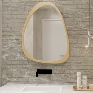 Elevate your space with this stunning Mid Century Asymmetrical Black Mirror. This Irregular Bathroom Vanity Mirror is the perfect addition to any stylish Living Room Décor. The large size makes it ideal as a statement piece or as a practical Housewarming Gift for her. Add a touch of sophistication to your home with this unique and modern wall mirror.