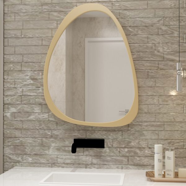 Elevate your space with this stunning Mid Century Asymmetrical Black Mirror. This Irregular Bathroom Vanity Mirror is the perfect addition to any stylish Living Room Décor. The large size makes it ideal as a statement piece or as a practical Housewarming Gift for her. Add a touch of sophistication to your home with this unique and modern wall mirror.