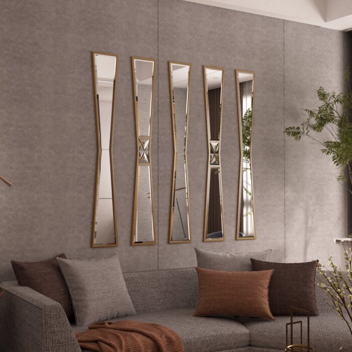 Add a touch of elegance to your home decor with this stunning Full-length Irregular Gold Mirror. Perfect for an entryway or a vanity area, this sleek and stylish mirror is both functional and beautiful. The narrow design of this long mirror makes it easy to fit into any space, while the irregular shape adds a unique and modern touch. Elevate your space with this stunning piece that will surely become a statement in any room.