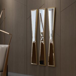 Add a touch of elegance to your home with this stunning Full-length Irregular Gold Mirror. Perfect for your entryway or as a stylish addition to your vanity area, this narrow and long mirror offers a unique and modern twist to your home décor. The irregular shape of this mirror adds an artistic flair, making it a statement piece in any room. Enhance your space with this exquisite and versatile mirror that will effortlessly elevate your interior design.