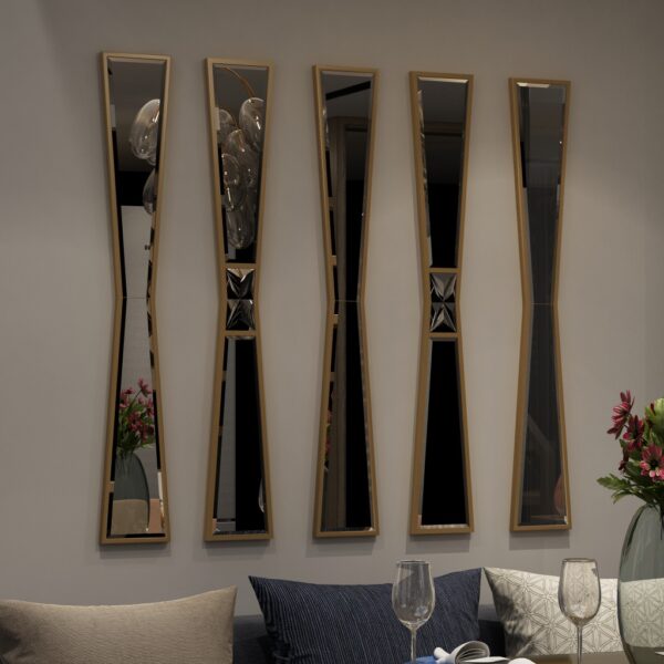 Add a touch of elegance to your home decor with this stunning Full-length Irregular Gold Mirror. Perfect for an entryway or a vanity area, this sleek and stylish mirror is both functional and beautiful. The narrow design of this long mirror makes it easy to fit into any space, while the irregular shape adds a unique and modern touch. Elevate your space with this stunning piece that will surely become a statement in any room.