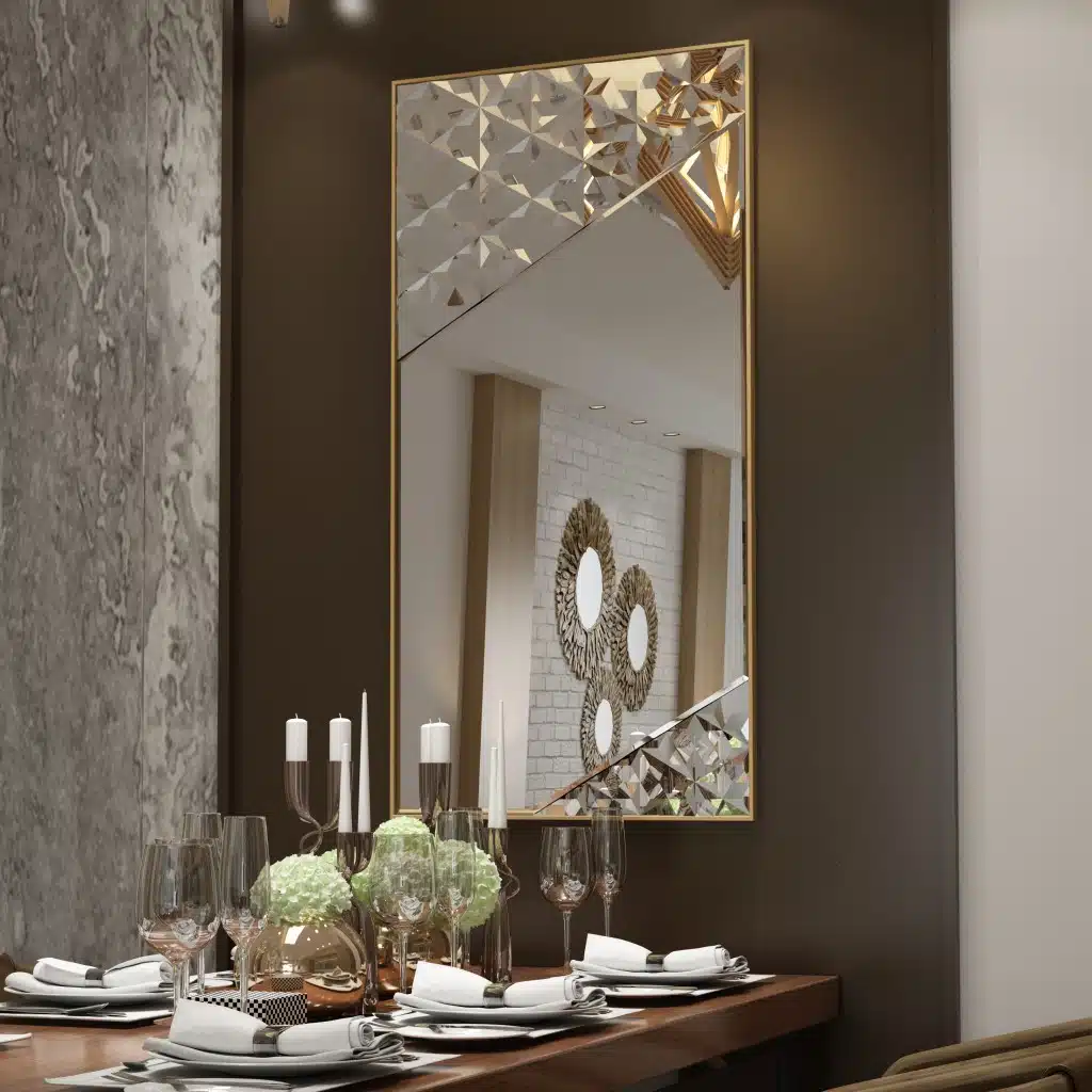 Luxury black frame mirror with intricate handmade artwork
