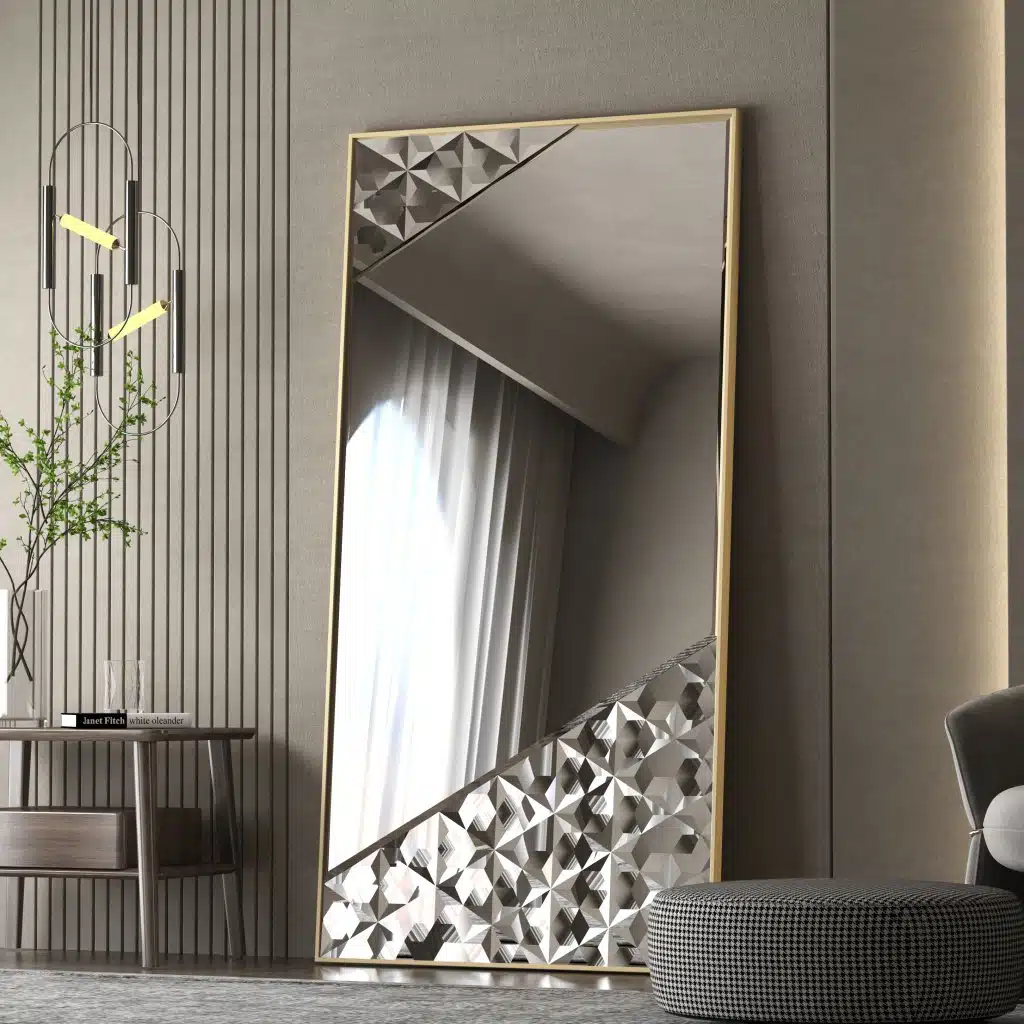 Luxury black frame mirror with intricate handmade artwork