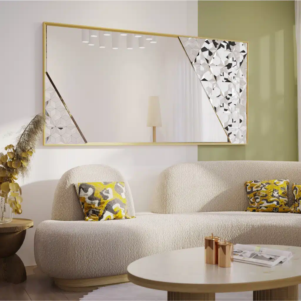 Gold frame decorative wall mirror with prism artwork