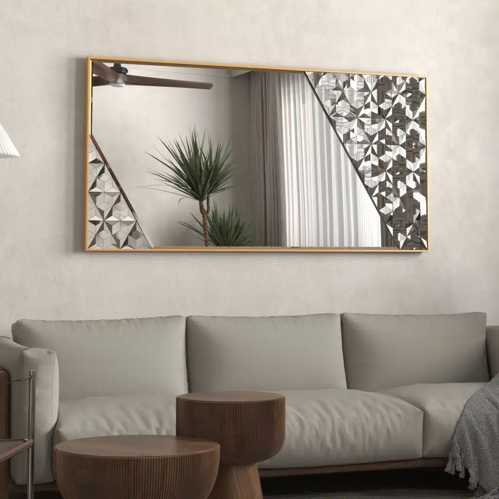 Gold frame decorative wall mirror with prism artwork