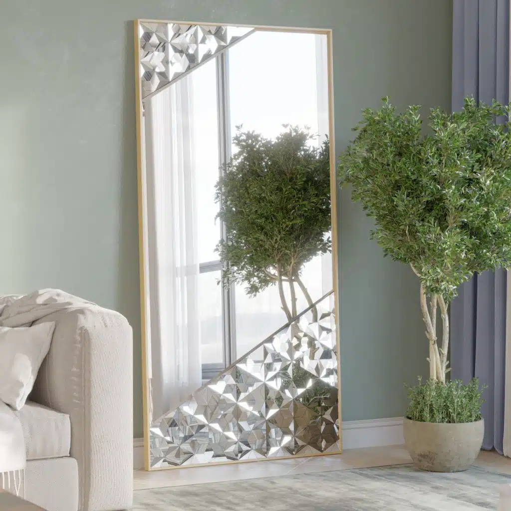 Gold frame decorative wall mirror with prism artwork
