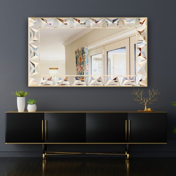 Luxury gold wall mirror with beveled edges, prism-shaped handmade mirror design, premium home décor