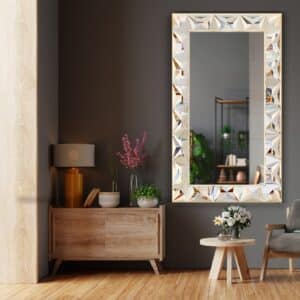 Luxury gold wall mirror with beveled edges, prism-shaped handmade mirror design, premium home décor