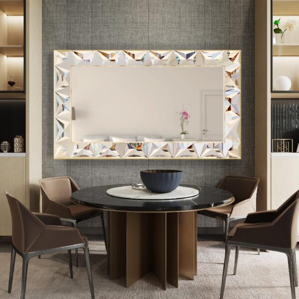 Luxury gold wall mirror with beveled edges, prism-shaped handmade mirror design, premium home décor