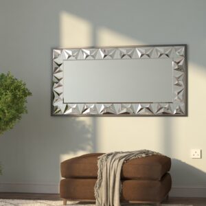 Elegant silver rectangular mirror with prism-shaped artwork, perfect for modern and classic interiors.