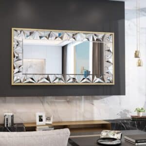 Luxury gold wall mirror with beveled edges, prism-shaped handmade mirror design, premium home décor