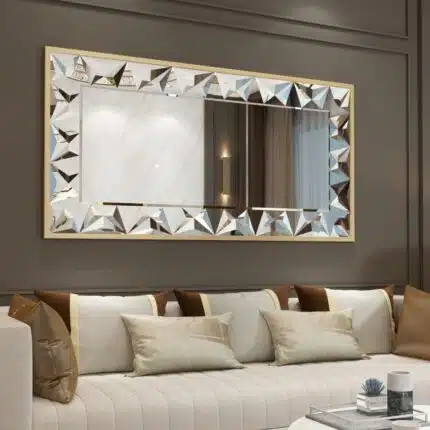 Luxury gold wall mirror with beveled edges, prism-shaped handmade mirror design, premium home décor