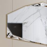 Add a touch of modern sophistication to your living space with this stunning Modern Full-Length Free Standing Irregular Gold Mirror. This Unique Asymmetrical Floor Mirror is not your ordinary mirror - its irregular shape and gold finish create a one-of-a-kind piece that is sure to elevate any room. Whether used as an Irregular Vanity Mirror or as a bold statement piece in your bedroom or living room, this Aesthetic Design Mirror will add a unique touch to your decor. Treat yourself to this luxurious full body mirror and bring a stylish flair to your home.