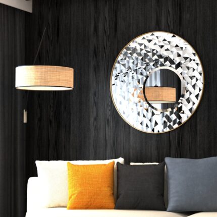 Add a touch of elegance and style to your space with this Round Asymmetrical Mirror. Perfect for your living room decor or as a statement piece in your bathroom, this large circle wall mirror will bring a unique accent to any room. The decorative sunburst style adds a modern flair while also incorporating a classic design. Elevate your home decor with this stunning mirror that will surely catch the eye of all your guests.