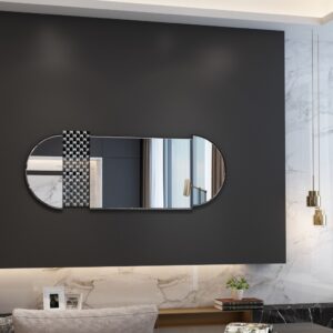 Introducing our Oval Pill shaped Mirror, a stunning addition to any chic home decor. This Long Large Wall Mirror is perfect for adding a touch of modern style to your living room or bathroom vanity. Its asymmetrical irregular shape makes it a unique statement piece for your entryway, sure to catch the eye of all your guests. Elevate your space with this Stylish Modern Wall Mirror that combines form and function beautifully. A must-have for anyone looking to add a touch of sophistication to their home.