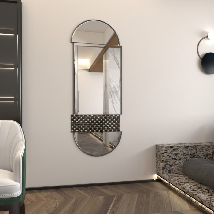 Add a touch of modern elegance to your living space with this stunning Oval Pill shaped Mirror. This Long Large Wall Mirror is perfect for the living room or any room in need of a chic update. Crafted to be a standout piece in your home decor, this Bathroom Vanity Mirror exudes sophistication and style. The asymmetrical irregular shape adds a unique touch, making it a perfect choice for an Entryway statement piece. Elevate your interior with this Stylish Modern Wall Mirror that is sure to impress guests and enhance the ambiance of your home.