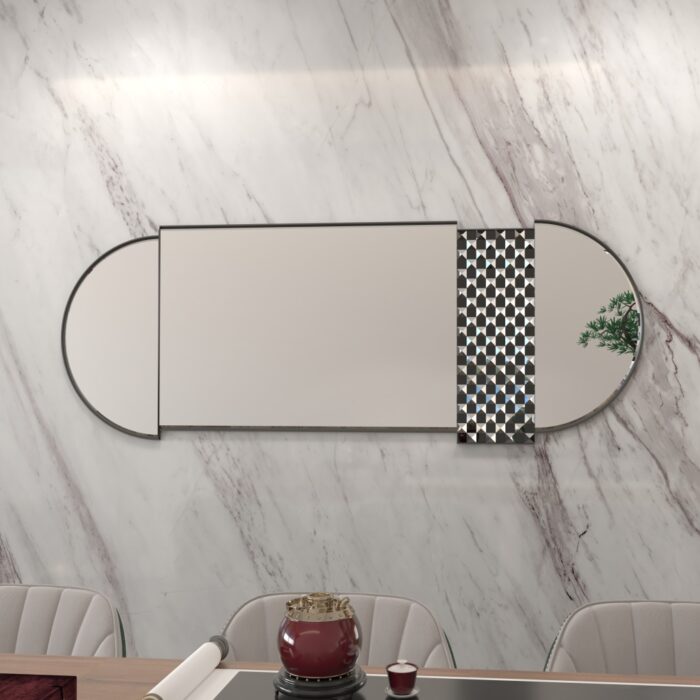 Enhance the style and charm of your living space with this exquisite Oval Pill shaped Mirror. This Long Large Wall Mirror is perfect for both the living room and bathroom as a Vanity Mirror, adding a touch of elegance to any chic home decor. Its Asymmetrical Irregular shape makes it a truly unique piece, perfect for the entryway or any room in need of a modern update. Elevate your interior design with this Stylish and versatile Modern Wall Mirror that is sure to make a statement in any room.