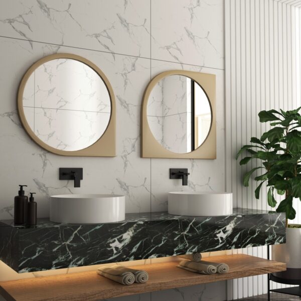 Add a touch of modern sophistication to your living space with our Asymmetrical Bathroom Vanity Mirror. This unique piece features a Round Irregular shape that adds an artistic flair to any room. The Aesthetic Long Gold Mirror frame enhances the elegance of the design, making it the perfect statement piece for your home decor. Whether you place it in your bathroom, living room, or as part of a set in your bedroom, this Unique Curved Mirror is sure to elevate your space with style and charm.