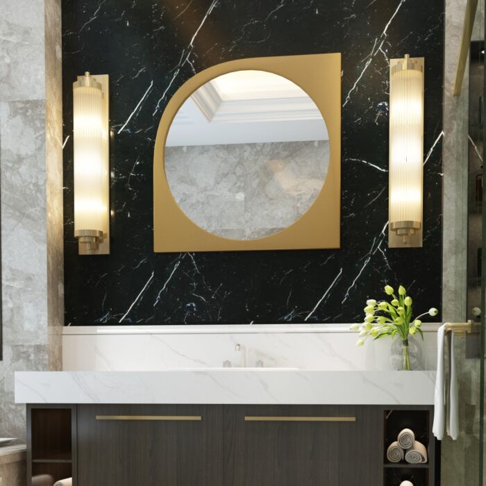 Add a touch of modern sophistication to your living space with our Asymmetrical Bathroom Vanity Mirror. This unique piece features a Round Irregular shape that adds an artistic flair to any room. The Aesthetic Long Gold Mirror frame enhances the elegance of the design, making it the perfect statement piece for your home decor. Whether you place it in your bathroom, living room, or as part of a set in your bedroom, this Unique Curved Mirror is sure to elevate your space with style and charm.