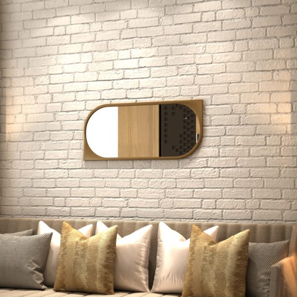 Elevate the style of your bathroom or living room with this stunning Asymmetrical Bathroom Vanity Mirror. Featuring a Round Irregular design and a Unique curved shape, this mirror adds a touch of modern elegance to any space. The Aesthetic Long Gold finish brings a touch of luxury, making it the perfect statement piece for your home. Complete your living room set with this one-of-a-kind mirror that is sure to impress your guests.