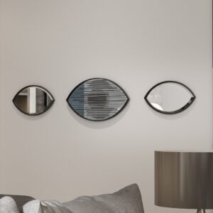 Add a touch of mystique and charm to your space with this unique Evil Eye Mirror. This Small Wall Mirror features an elegant Oval shape, perfect for adding a stylish accent to your Bathroom or Vanity area. The intricate design of this Art Deco Mirror makes it a standout piece of Home Décor. Crafted by hand, this Gold Wall Mirror is a stunning addition to any room, serving both as a functional mirror and a piece of Wall Decor. Elevate your space with this Decorative and one-of-a-kind Mirror that is sure to impress all who see it.