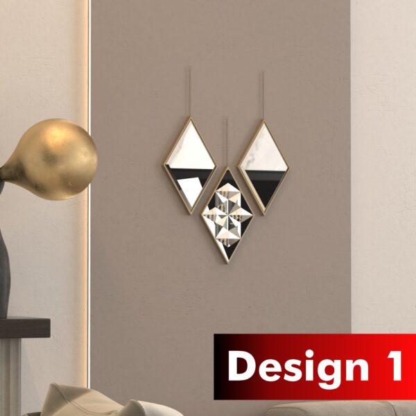 Add a touch of modern flair to your living space with this Geometric Wall Mirror set. This Small Mirror Set features an eye-catching Triangle Mirror design, perfect for adding a contemporary touch to your home decor. Whether you're looking for Living Room Decor, Bathroom Mirror, or Vanity Mirror, these Decorative Mirrors are versatile and stylish. Each mirror comes with a Hanging Chain for easy installation, and they are all Handmade with care. Elevate your Wall Decor and brighten up any room with these unique and chic mirrors.