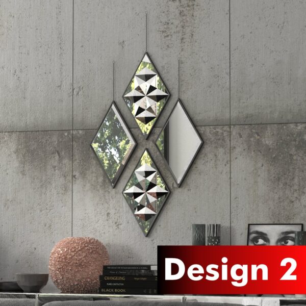 Add a touch of modern elegance to your living space with this Geometric Wall Mirror set. This set of small mirrors is perfect for adding a stylish flair to your living room decor or bathroom vanity. Handmade with care, these decorative mirrors feature a unique triangle shape and are suspended by a chic hanging chain for easy display. Elevate your wall decor with these sleek and sophisticated mirrors that will surely make a statement in any room.