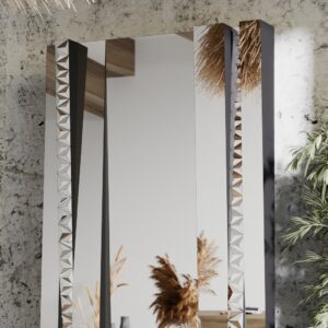 Floor Mirror, Unique Designer Free Standing Mirror, Wall Mirror, Aesthetic Design Mirror, Statement Mirror, Full length Mirror, Tinted Mirror, Modern Design Mirror, Living Room Mirror, Bathroom Vanity Mirror, Long Mirror, Large Mirror, Big Mirror. 1. Standard Mirror: Full mirror surface with your choice of black or gold backing frame. 2. Tinted Side Mirrors (Black): Side mirrors with a slope, featuring tinted black glass and a black backing frame. 3. Tinted Side Mirrors (Rose Gold): Side mirrors with a slope, featuring tinted rose gold glass and a gold backing frame.