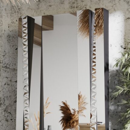 Floor Mirror, Unique Designer Free Standing Mirror, Wall Mirror, Aesthetic Design Mirror, Statement Mirror, Full length Mirror, Tinted Mirror, Modern Design Mirror, Living Room Mirror, Bathroom Vanity Mirror, Long Mirror, Large Mirror, Big Mirror. 1. Standard Mirror: Full mirror surface with your choice of black or gold backing frame. 2. Tinted Side Mirrors (Black): Side mirrors with a slope, featuring tinted black glass and a black backing frame. 3. Tinted Side Mirrors (Rose Gold): Side mirrors with a slope, featuring tinted rose gold glass and a gold backing frame.