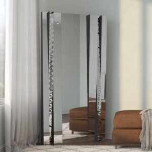 Floor Mirror, Unique Designer Free Standing Mirror, Wall Mirror, Aesthetic Design Mirror, Statement Mirror, Full length Mirror, Tinted Mirror, Modern Design Mirror, Living Room Mirror, Bathroom Vanity Mirror, Long Mirror, Large Mirror, Big Mirror. 1. Standard Mirror: Full mirror surface with your choice of black or gold backing frame. 2. Tinted Side Mirrors (Black): Side mirrors with a slope, featuring tinted black glass and a black backing frame. 3. Tinted Side Mirrors (Rose Gold): Side mirrors with a slope, featuring tinted rose gold glass and a gold backing frame.