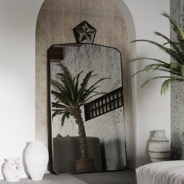 Handmade Asymmetrical Wood Mirror for Living Room & Bedroom | Multi-functional Stand, Wall or Shelf Decor